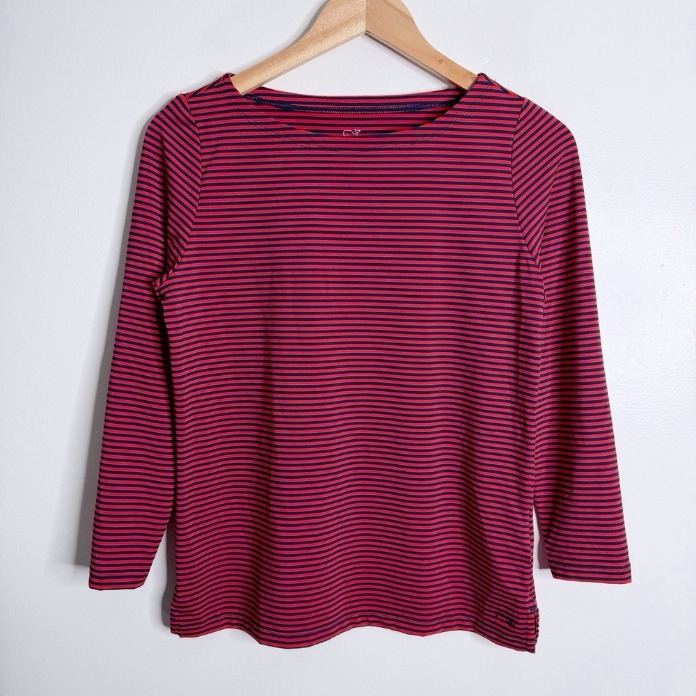 NEW Vineyard Vines Women Small Deep Bay/Cuckoo Striped Sankaty Long Sleeve Shirt